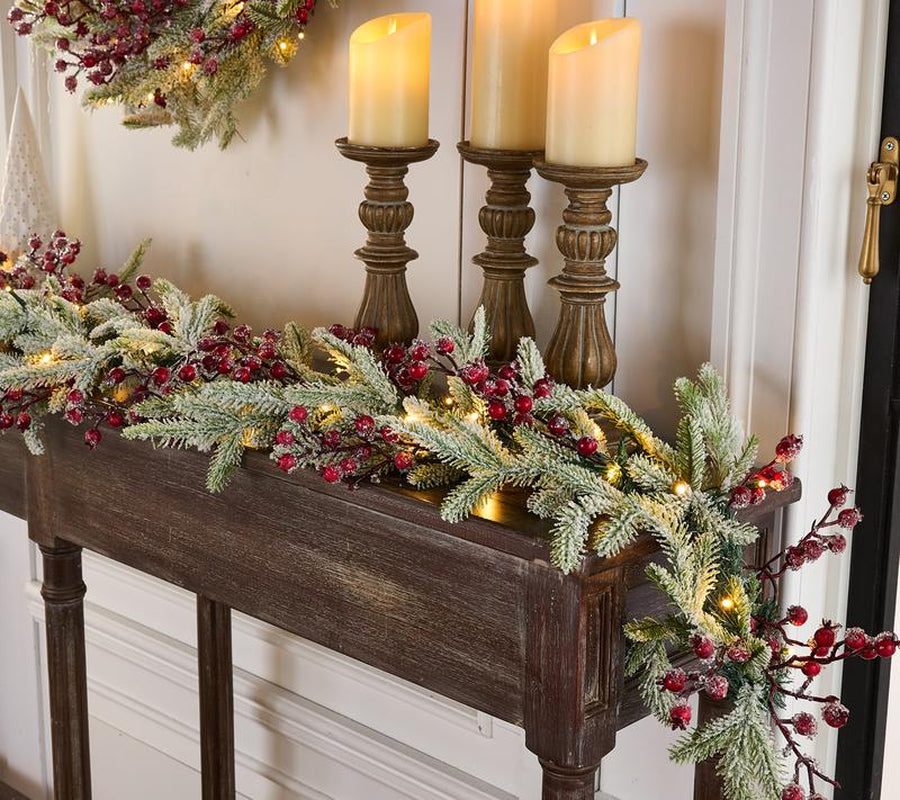 Bethlehem Lights Illuminated Frosted Berry 6' Garland